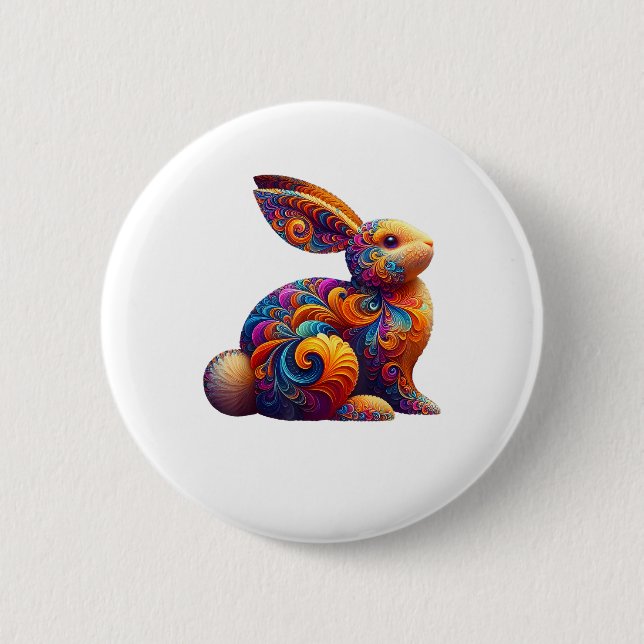 Funny Colourful Bunny Rabbit Fractal Cosmic Swirl  2 Inch Round Button (Front)