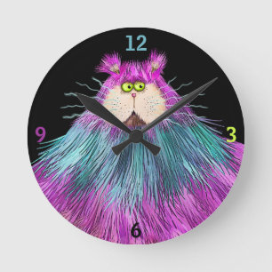 Funny Colourful Cat Round Clock
