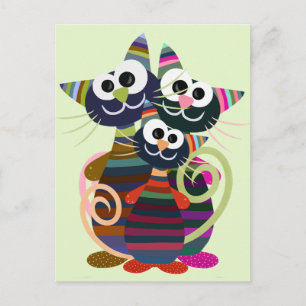Funny colourful cats postcard