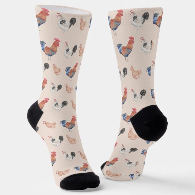 Funny Colourful Chicken Hen  Socks (Angled)