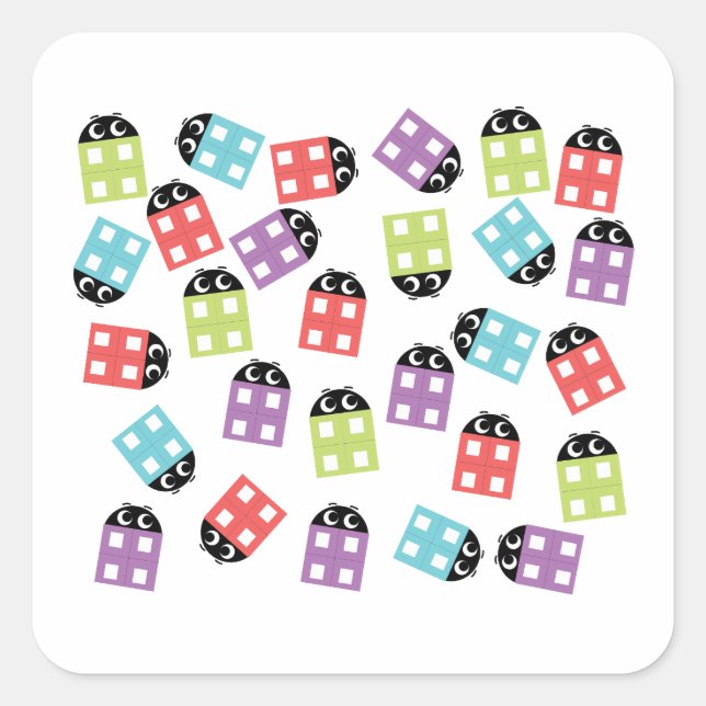 Funny colourful cute bricks  square sticker (Front)