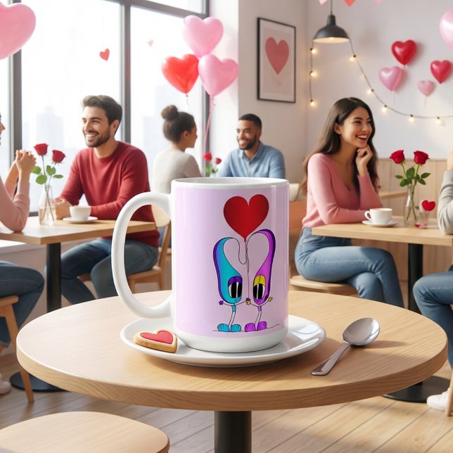 Funny, Colourful, Cute, Cartoon Valentine Heart Coffee Mug (Hey! Take a look at this most awesome cartoon mug! Perfect for Valentine's Day!)