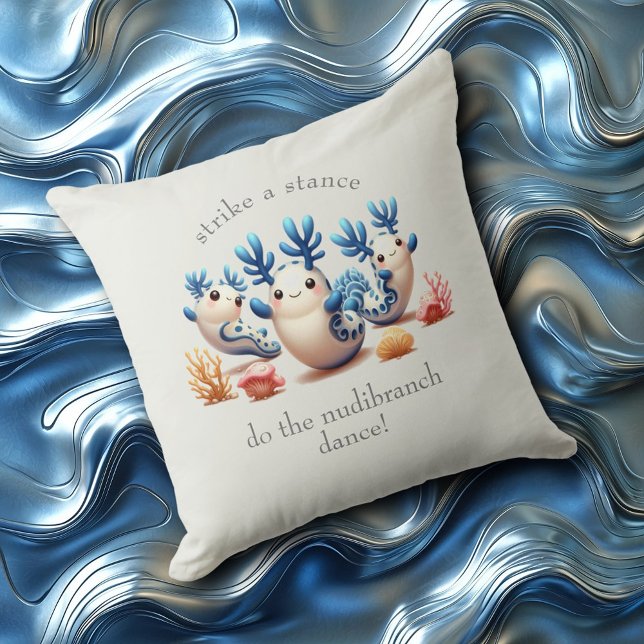 Funny Colourful Dancing Nudibranchs and Corals Throw Pillow (Dancing Nudibranchs and Coral Throw Pillow Cover Photo)