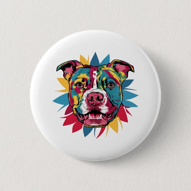 funny colourful dog pitbull 2 inch round button (Front)