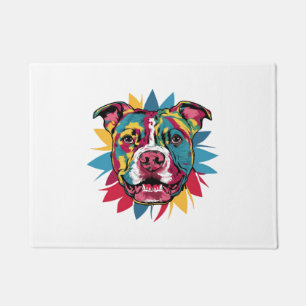 funny colourful dog pitbull doormat