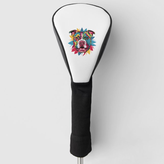 funny colourful dog pitbull golf head cover (Front)