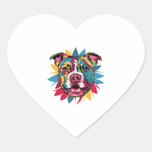 funny colourful dog pitbull heart sticker