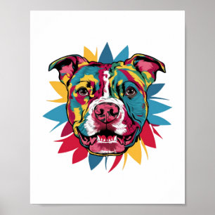 funny colourful dog pitbull poster