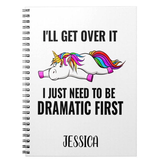 Funny Colourful Dramatic Unicorn Drama Name Notebook (Front)