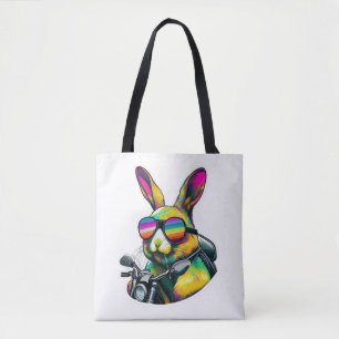 Funny Colourful Easter Bunny Graphic Design Tote Bag