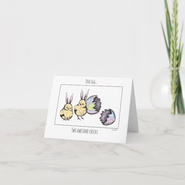 Funny Colourful Easter Chicks Twin Sister Easter Holiday Card (Front)