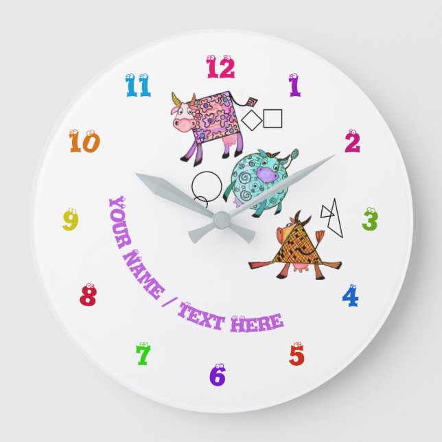 Funny Colourful Geometric Cute Cows  -Add Text/Nam Large Clock (Front)