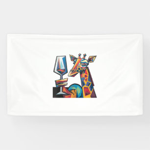 Funny Colourful Giraffe Drinking Red Wine Cubism A Banner
