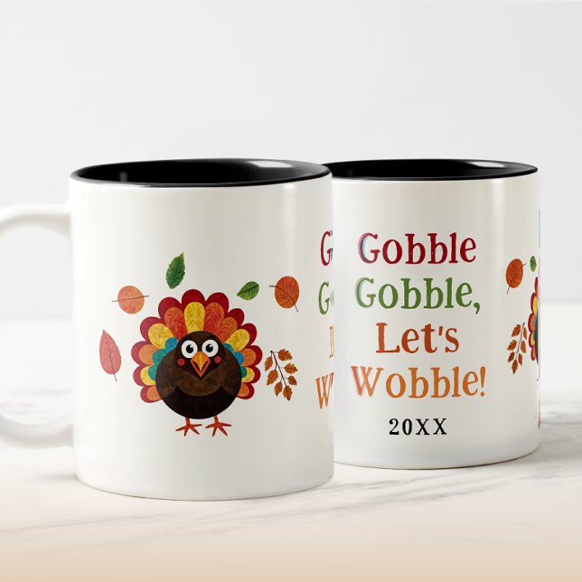 Funny Colourful Gobble Turkey Bird Thanksgiving  Two-Tone Coffee Mug (Creator Uploaded)