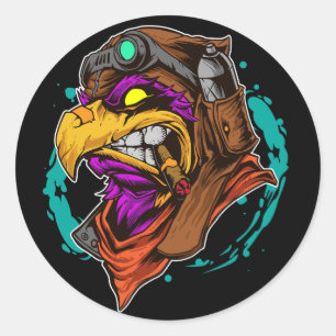 funny colourful lizard with sunglasses, graffiti a classic round sticker