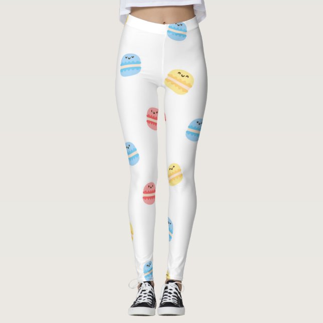 Funny Colourful Macaroons French Pastry Leggings (Front)