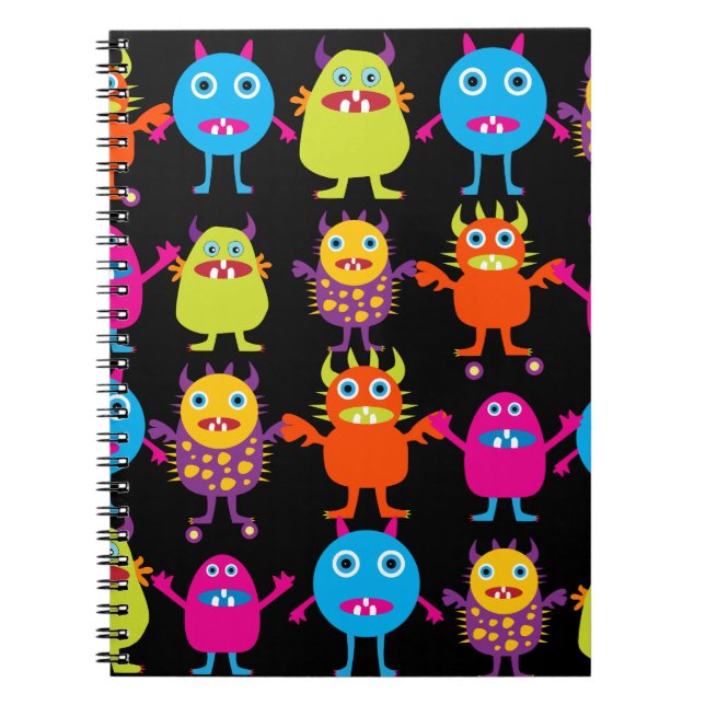 Funny Colourful Monster Party Creatures Characters Notebook (Front)