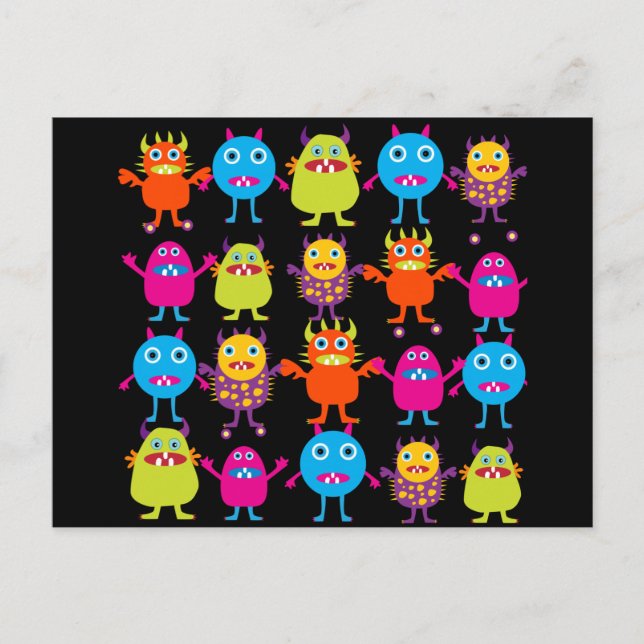 Funny Colourful Monster Party Creatures Characters Postcard (Front)