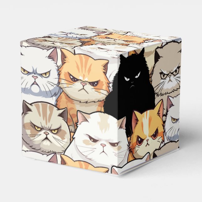 Funny Colourful Moody Cats Kitten doodle pattern Favor Box (Back Side)