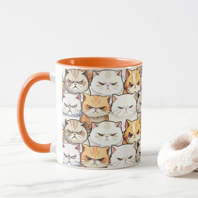 Funny Colourful Moody Cats Kitten pet Pattern Mug (With Donut)