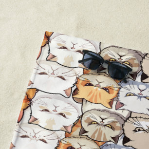 Funny Colourful Moody Meow Cats Kitten pet Pattern Beach Towel