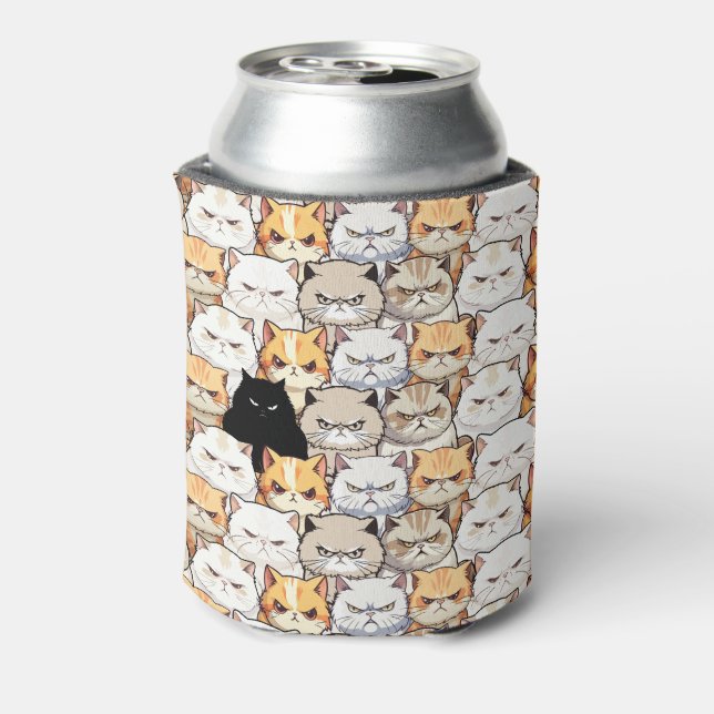 Funny Colourful Moody Meow Cats Kitten pet Pattern Can Cooler (Can Back)
