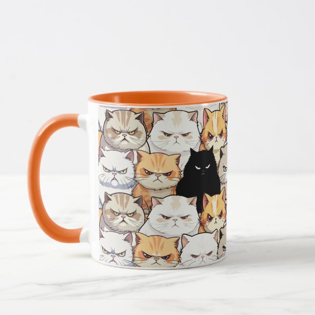Funny Colourful Moody Meow Cats Kitten pet Pattern Mug (Left)