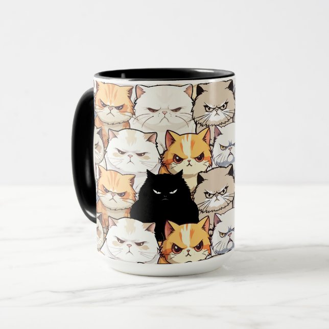 Funny Colourful Moody Meow Cats Kitten pet Pattern Mug (Front Left)