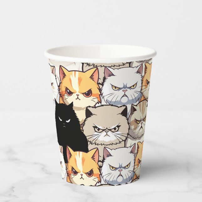 Funny Colourful Moody Meow Cats Kitten pet Pattern Paper Cups (Left)