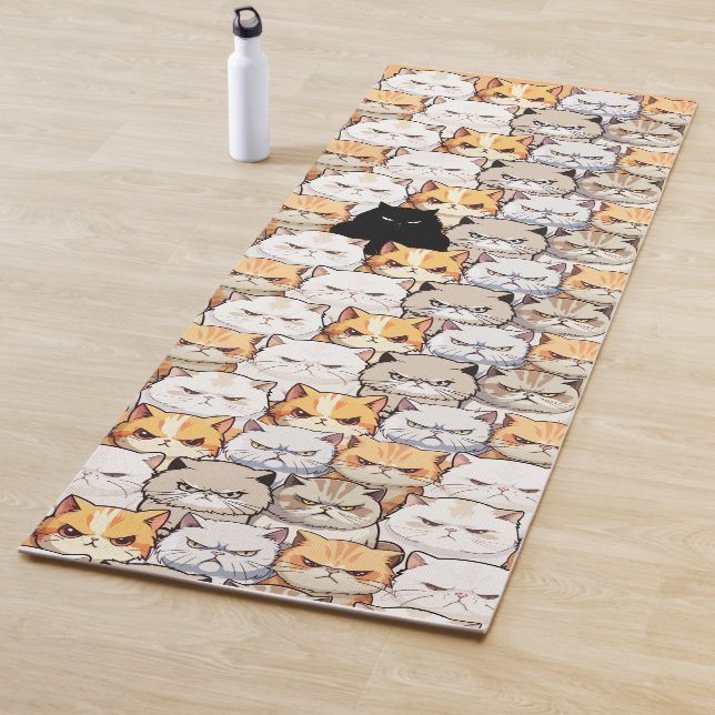 Funny Colourful Moody Meow Cats Kitten pet Pattern Yoga Mat (In Situ)
