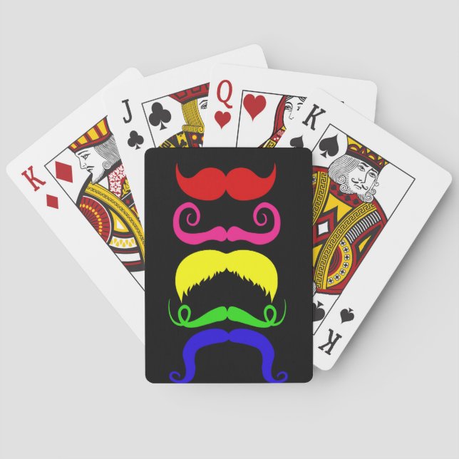 Funny Colourful Moustaches Pink Yellow Blue Green Playing Cards (Back)