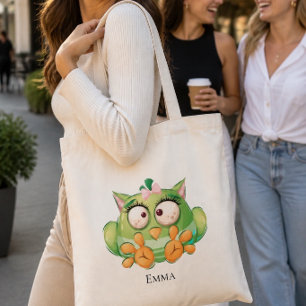 Funny Colourful Owl Personalized Tote Bag