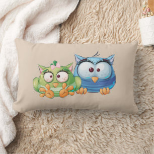 Funny Colourful Owls Lumbar Pillow