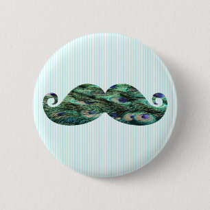 Funny  Colourful Peacock Feathers Moustache 2 Inch Round Button
