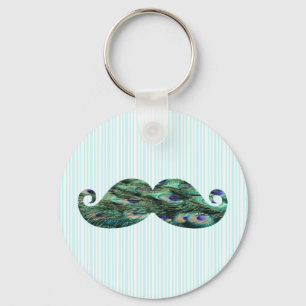 Funny  Colourful Peacock Feathers Moustache Keychain