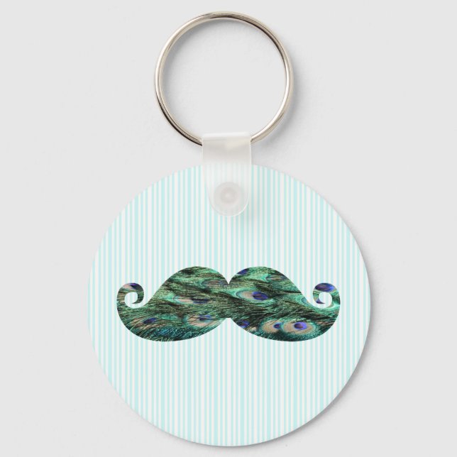 Funny  Colourful Peacock Feathers Moustache Keychain (Front)