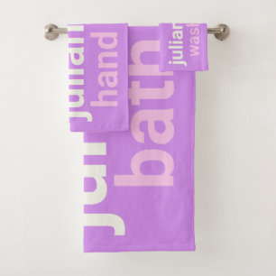Funny Colourful Personalized Name Purple Dorm Bath Towel Set