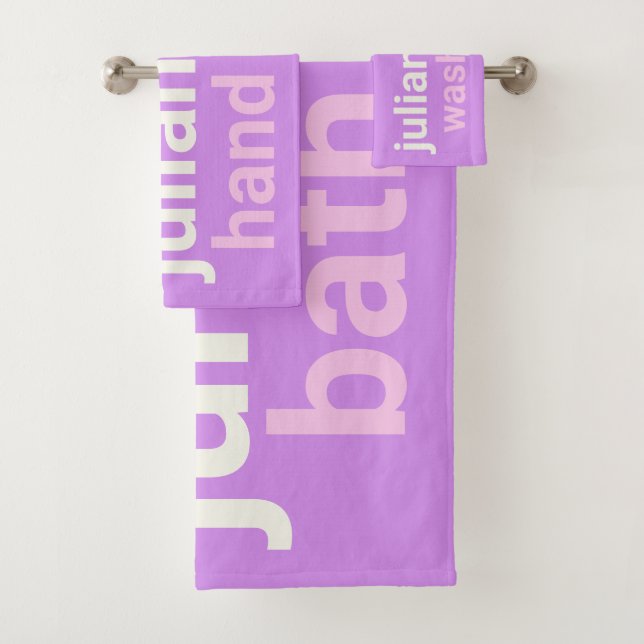 Funny Colourful Personalized Name Purple Dorm Bath Towel Set (Insitu)