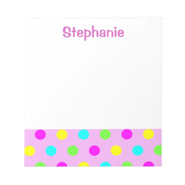 Funny Colourful Polka Dots Kids Name Notepad (Front)