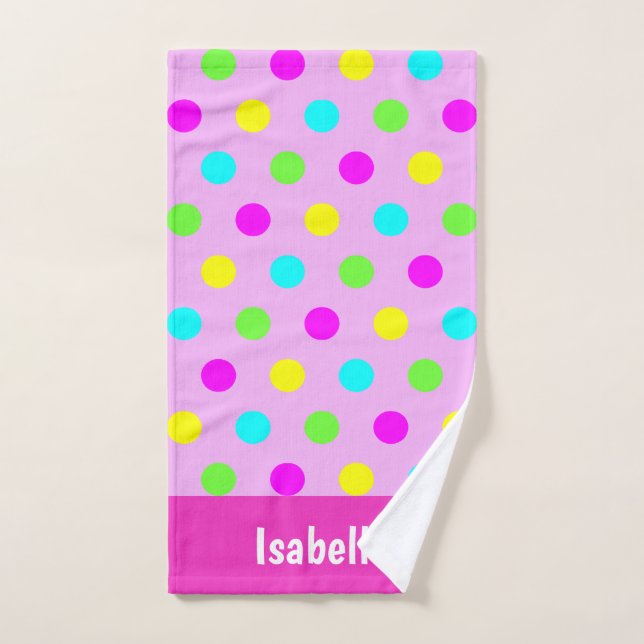 Funny Colourful Polka Dots Personalized Girly Name Hand Towel (Hand Towel)