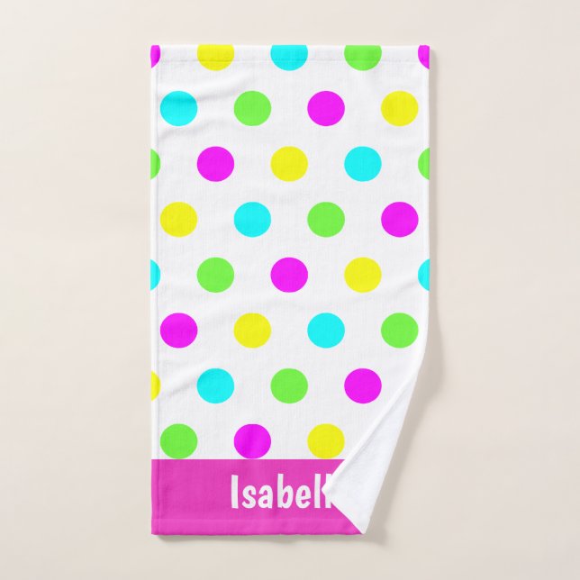 Funny Colourful Polka Dots Personalized Kids Name Hand Towel (Hand Towel)