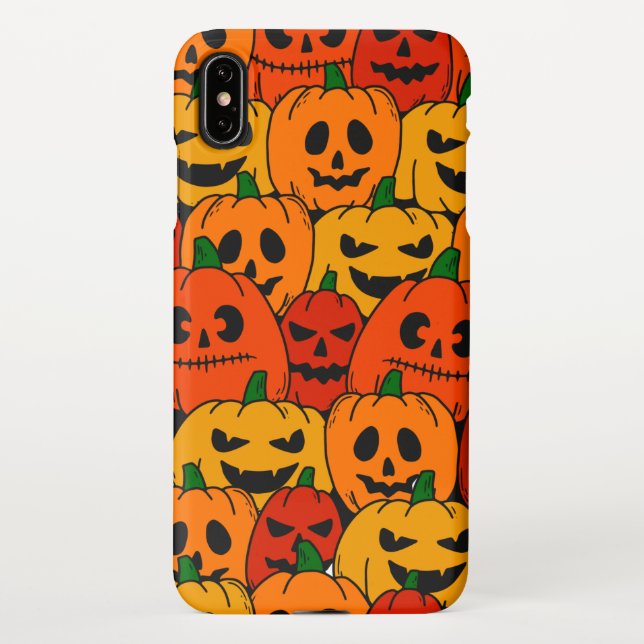 Funny Colourful Pumpkins Faces Sketch Halloween iPhone Case (Back)