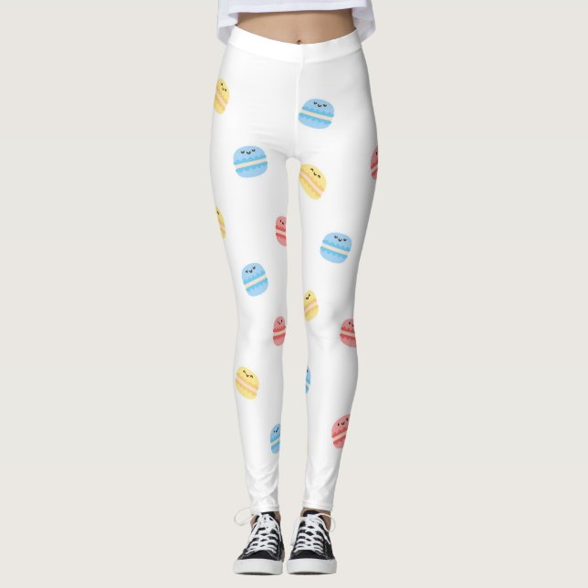 Funny Colourful Small Macaroons French Pastry Leggings (Front)