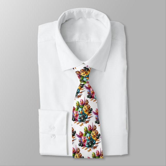 Funny Colourful Songbirds with Cameras Tie (Tied)