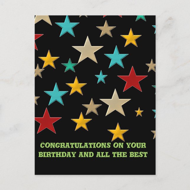Funny, colourful stars postcard (Front)