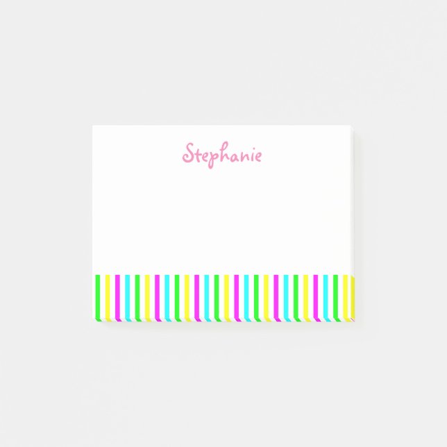 Funny Colourful Stripes Personalized Kids Name Post-it Notes (Front)