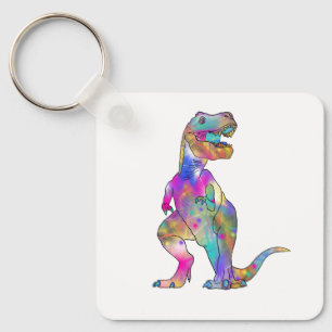 Funny Colourful T Rex Psychedelic Dinosaur Art Keychain