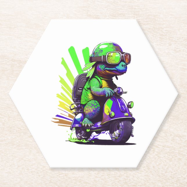 Funny Colourful Turtle On A Scooter Copy Paper Coaster (Front)
