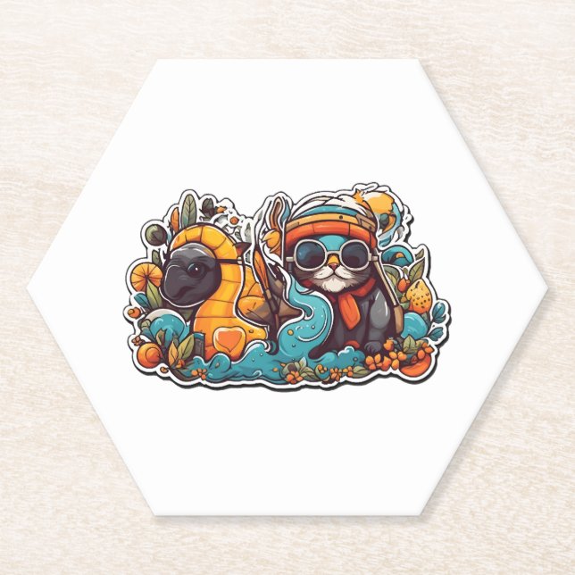 Funny Colourful Turtle On A Scooter  Paper Coaster (Front)