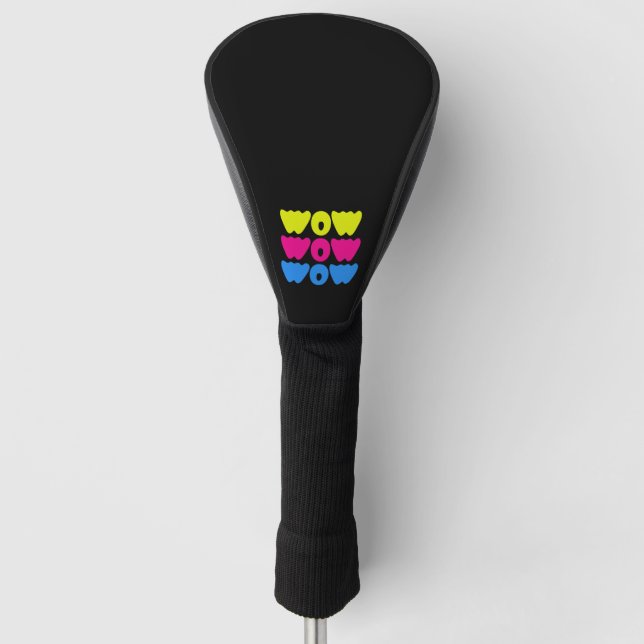 Funny colourful WOW Saying Simple Pink Blue yellow Golf Head Cover (Front)